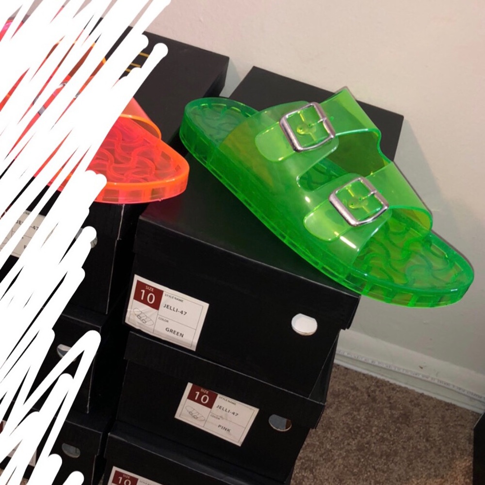 Neon green jelly slides